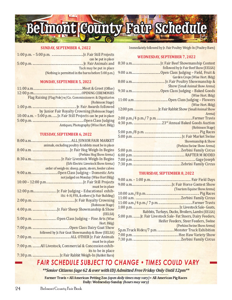 Belmont County Fair Schedule